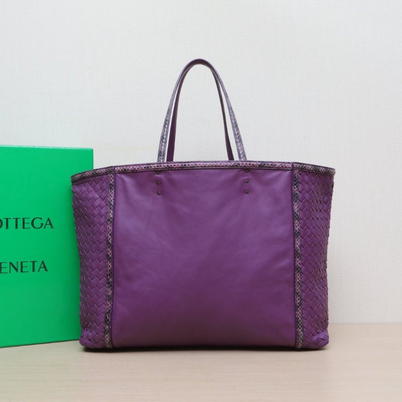 BOTTEGA VENETA 紫色羊皮蛇皮無編織拼接托特購物袋/肩背包-0
