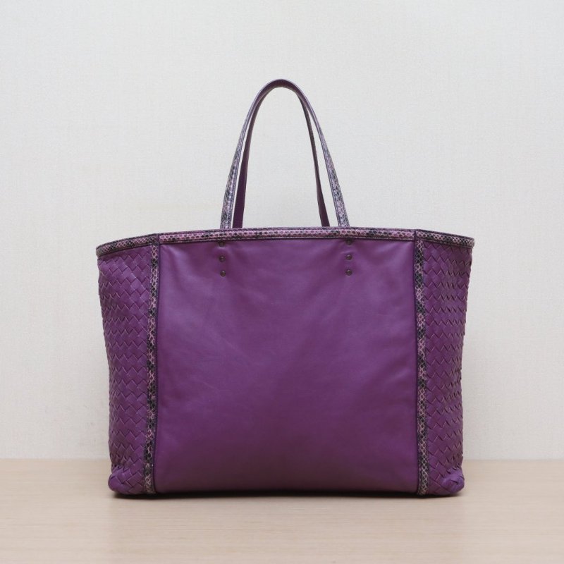 BOTTEGA VENETA 紫色羊皮蛇皮無編織拼接托特購物袋/肩背包-1