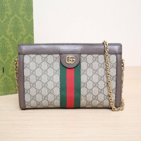 GUCCI Ophidia夾子包小號26老花PVC金扣肩背包