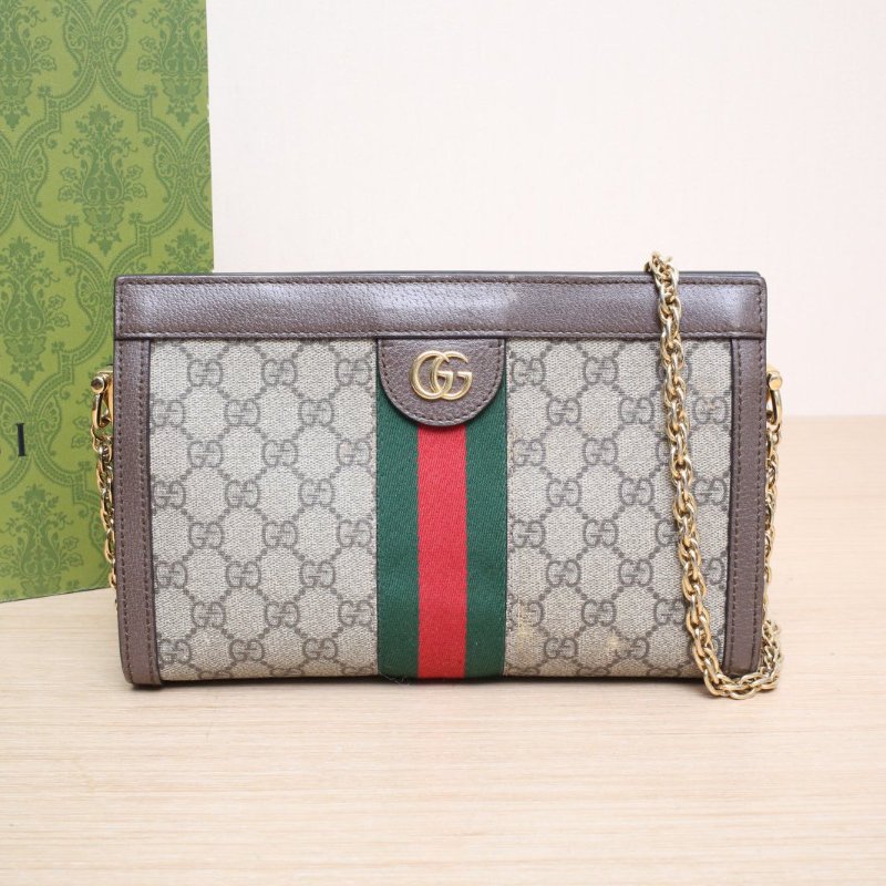 GUCCI Ophidia夾子包小號26老花PVC金扣肩背包-0