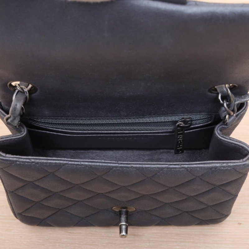 CHANEL CF口蓋包方胖子17灰色牛皮20開銀扣肩背包-2