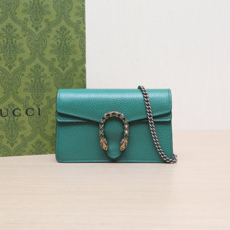 GUCCI Dionysus酒神超Mini16.5翡翠綠牛皮鑽扣肩背包-0