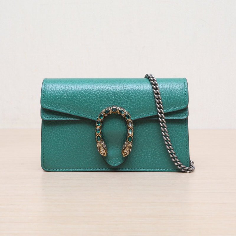GUCCI Dionysus酒神超Mini16.5翡翠綠牛皮鑽扣肩背包-1