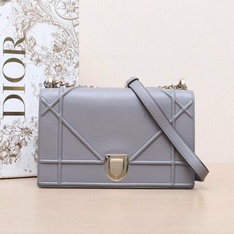 DIOR Diorama盾牌包中號25灰色牛皮金扣2017鉚釘飾面肩背包