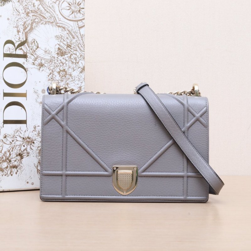 DIOR Diorama盾牌包中號25灰色牛皮金扣2017鉚釘飾面肩背包-0