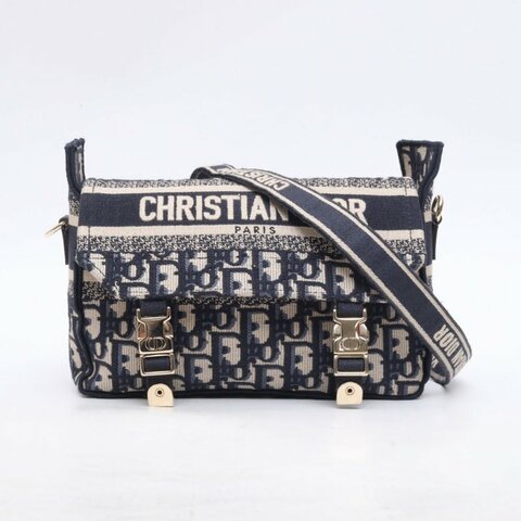 DIOR 藍色帆布淺金扣2022迪奧Diorcamp經典刺繡郵差包小號23肩背包