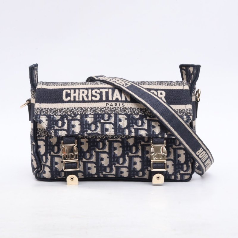 DIOR 藍色帆布淺金扣2022迪奧Diorcamp經典刺繡郵差包小號23肩背包-1