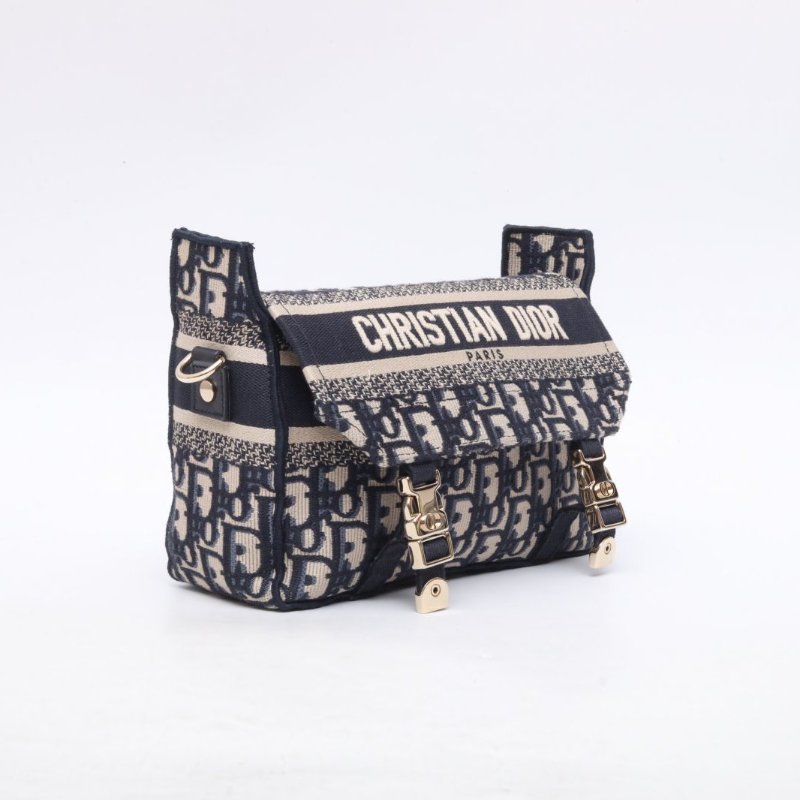 DIOR 藍色帆布淺金扣2022迪奧Diorcamp經典刺繡郵差包小號23肩背包-3