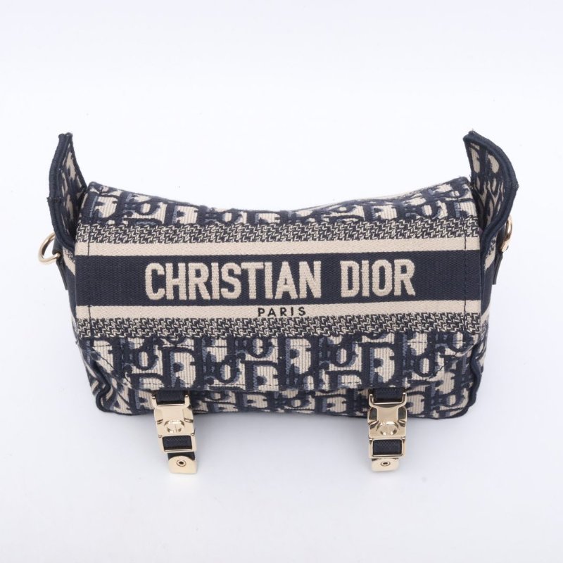 DIOR 藍色帆布淺金扣2022迪奧Diorcamp經典刺繡郵差包小號23肩背包-4