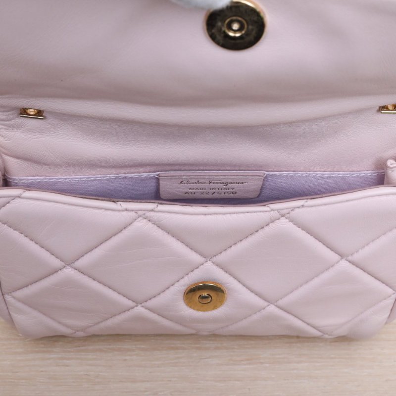 Salvatore Ferragamo 粉色羊皮蝴蝶結鏈條包斜跨包mini19肩背包-2