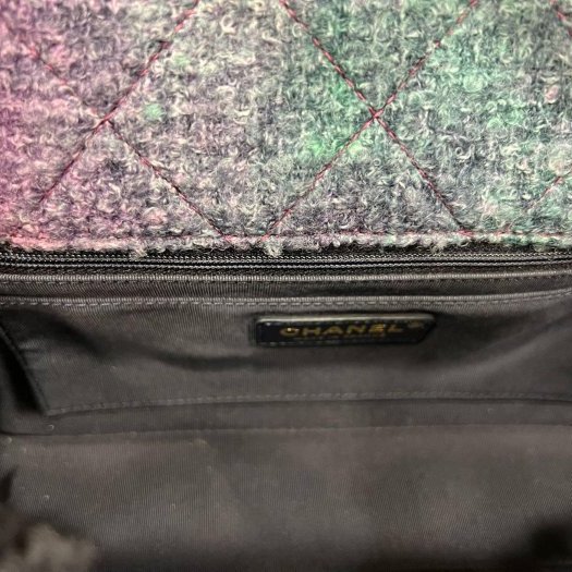 東區正精品㊣CHANEL COCO 25cm 近全新香奈兒黑色拼紫色毛呢金鍊金扣肩背包 RZ6094-3