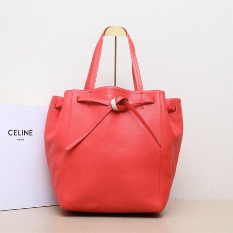 CELINE 紅色荔枝牛皮無手提豎版托特包大號30*34肩背包