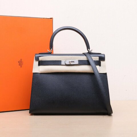 HERMES Kelly2889黑色Epsom皮A刻銀扣肩背包