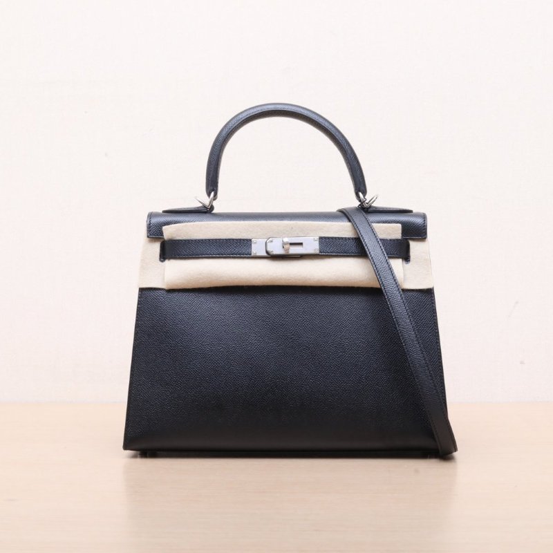 HERMES Kelly2889黑色Epsom皮A刻銀扣肩背包-1