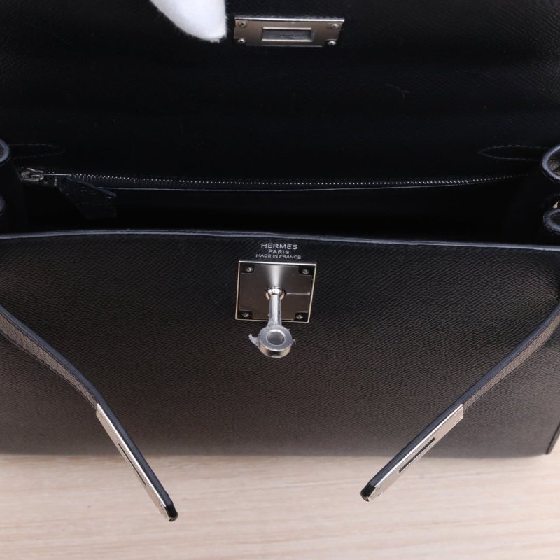 HERMES Kelly2889黑色Epsom皮A刻銀扣肩背包-3