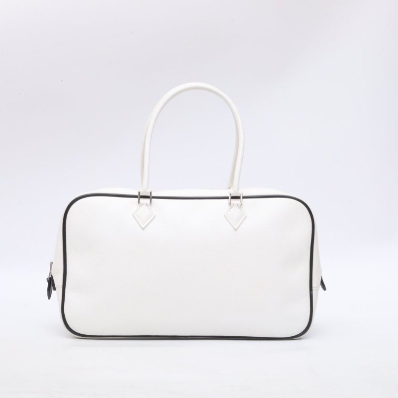 HERMES 01白色Epsom皮框J銀扣愛馬仕hermesPlume28白色手提包肩背包-0