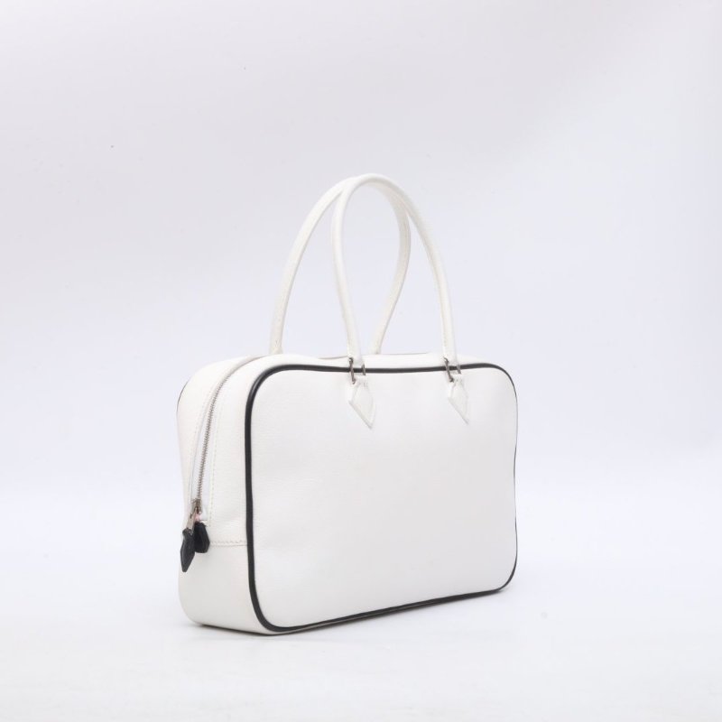 HERMES 01白色Epsom皮框J銀扣愛馬仕hermesPlume28白色手提包肩背包-3