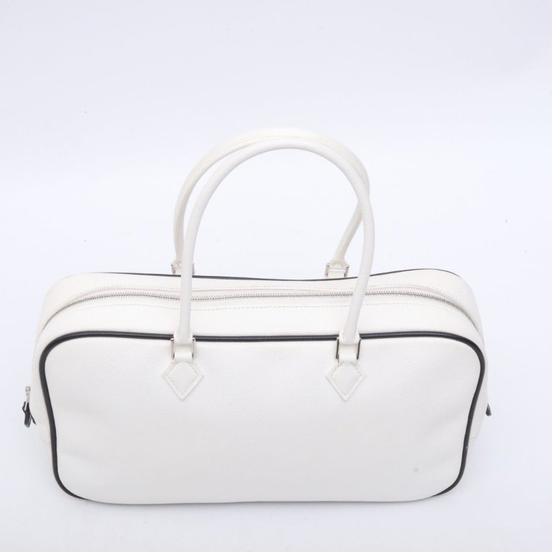 HERMES 01白色Epsom皮框J銀扣愛馬仕hermesPlume28白色手提包肩背包-4