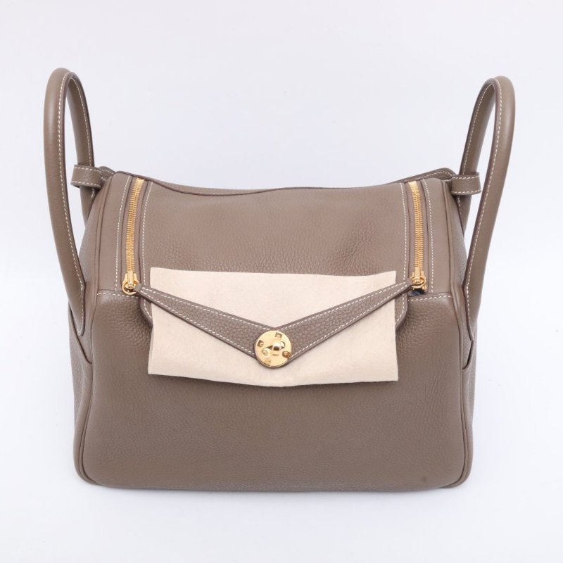 HERMES 18大象灰TC皮D刻金扣愛馬仕hermeslindy30肩背包-4