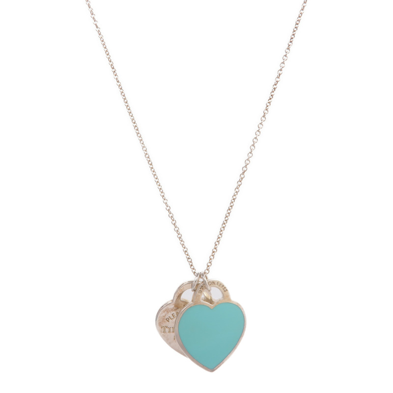 TIFFANY&CO 925純銀Return To Tiffany Blue Double Heart Tag Pendant項鍊-0