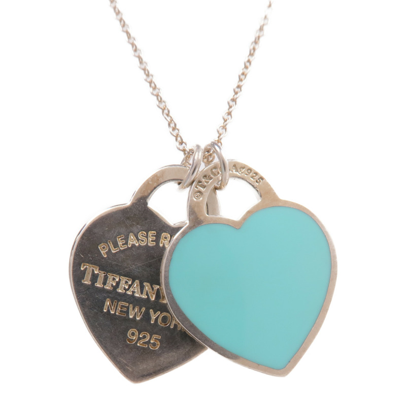 TIFFANY&CO 925純銀Return To Tiffany Blue Double Heart Tag Pendant項鍊-2