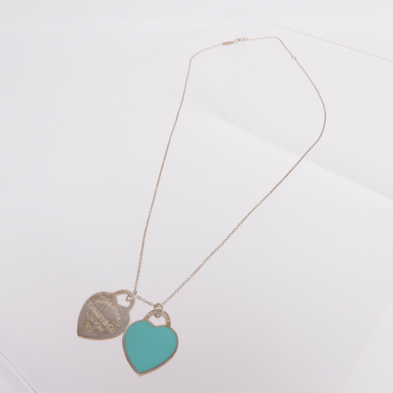 TIFFANY&CO 925純銀Return To Tiffany Blue Double Heart Tag Pendant項鍊-3