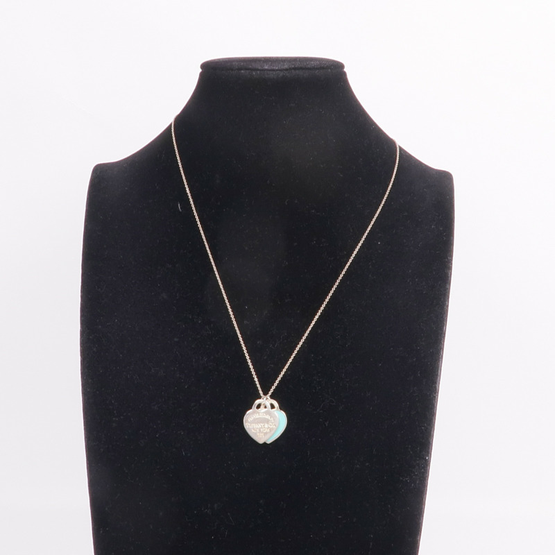 TIFFANY&CO 925純銀Return To Tiffany Blue Double Heart Tag Pendant項鍊-12
