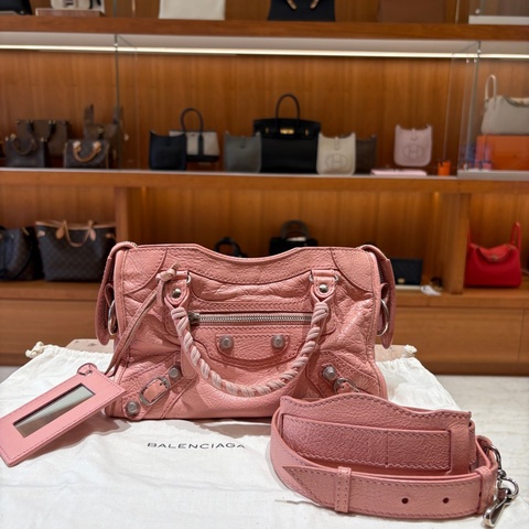 BALENCIAGA Mini City 巴黎世家 羊皮粉色機車包