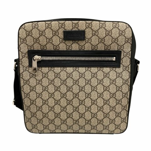 GUCCI 古馳 473878 黑GG老花 郵差側背包 杏色