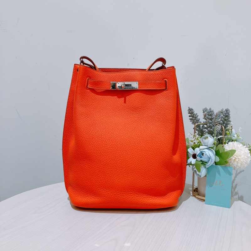 TK1889 Hermes 愛馬仕 凱莉扣帶 單肩 斜挎 So Kelly 22cm Togo Orange X PHW-0