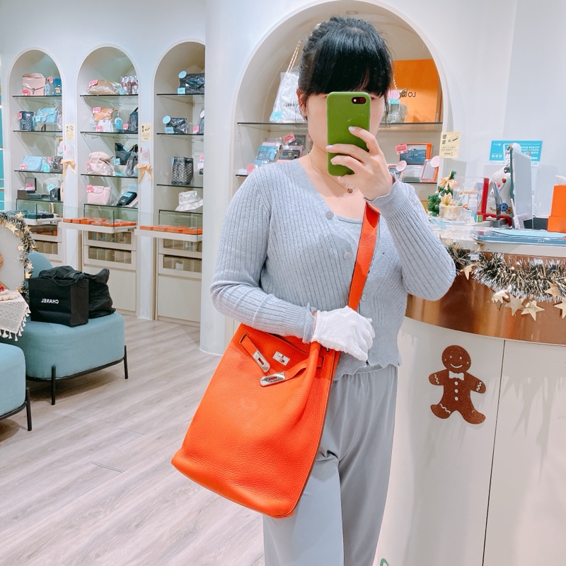 TK1889 Hermes 愛馬仕 凱莉扣帶 單肩 斜挎 So Kelly 22cm Togo Orange X PHW-19