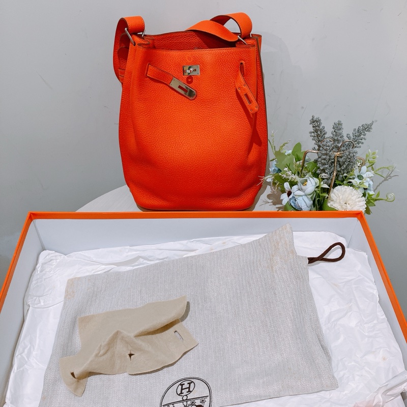 TK1889 Hermes 愛馬仕 凱莉扣帶 單肩 斜挎 So Kelly 22cm Togo Orange X PHW-20