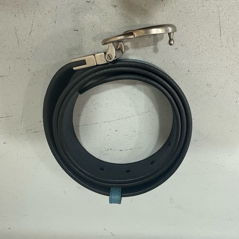 Gucci 643847 藍黑色雙面銀釦皮帶 90/36-1