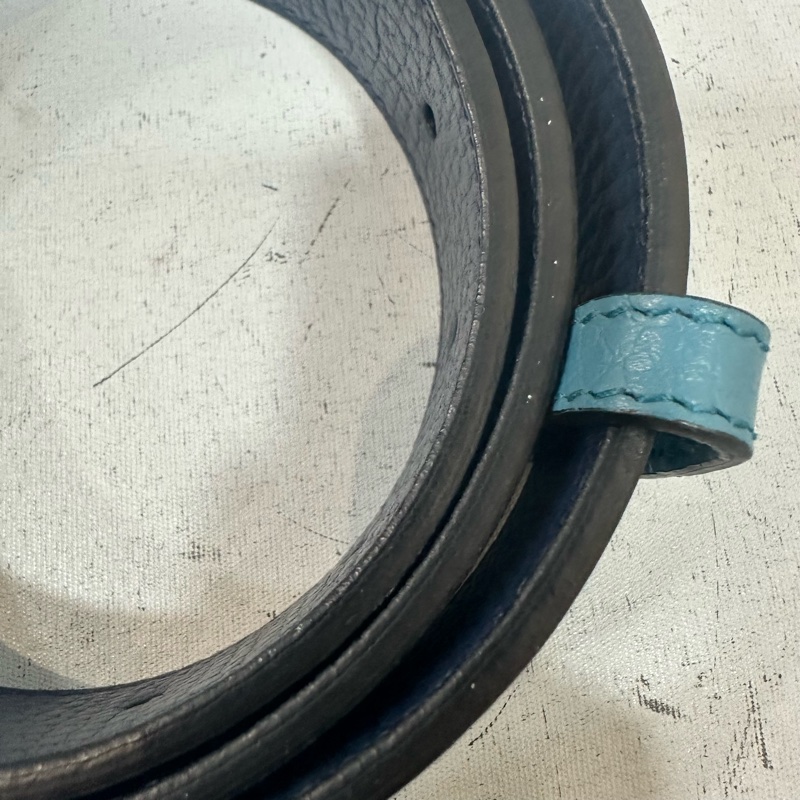 Gucci 643847 藍黑色雙面銀釦皮帶 90/36-5