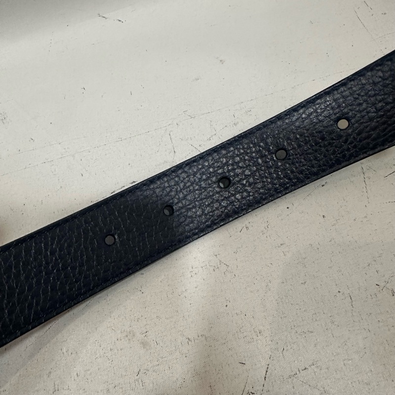 Gucci 643847 藍黑色雙面銀釦皮帶 90/36-8