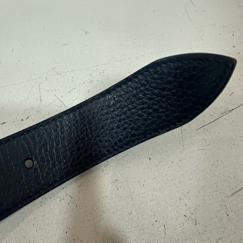 Gucci 643847 藍黑色雙面銀釦皮帶 90/36-9