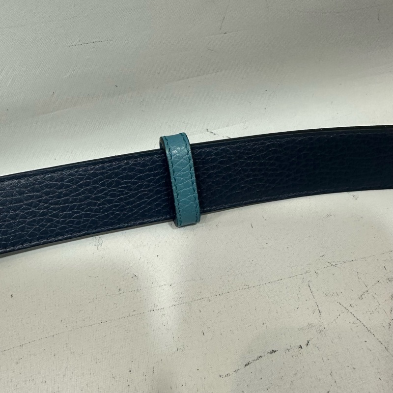 Gucci 643847 藍黑色雙面銀釦皮帶 90/36-10