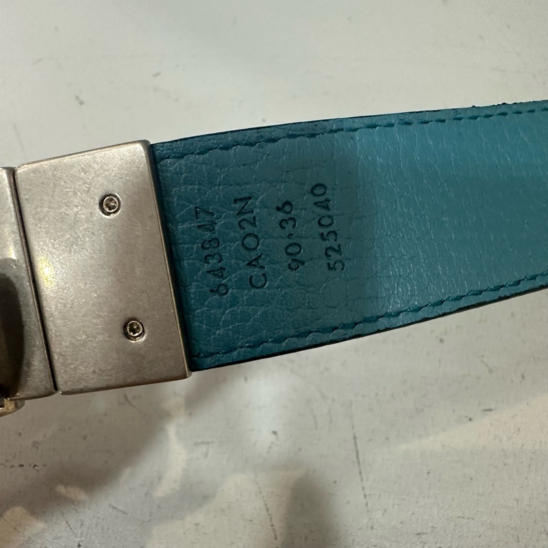 Gucci 643847 藍黑色雙面銀釦皮帶 90/36-16