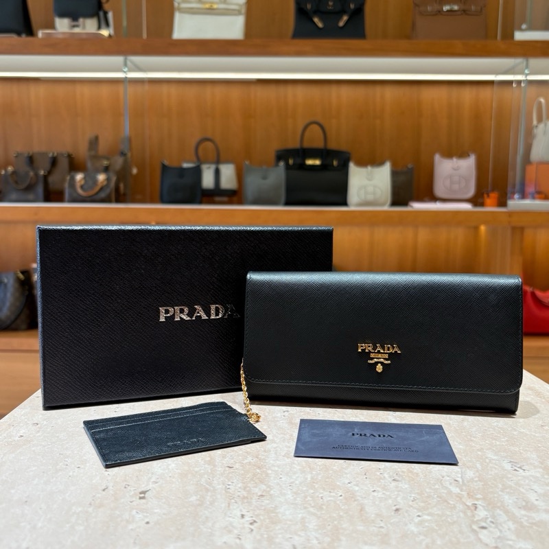 PRADA Saffiano Wallet 經典皮革長夾 黑色-0