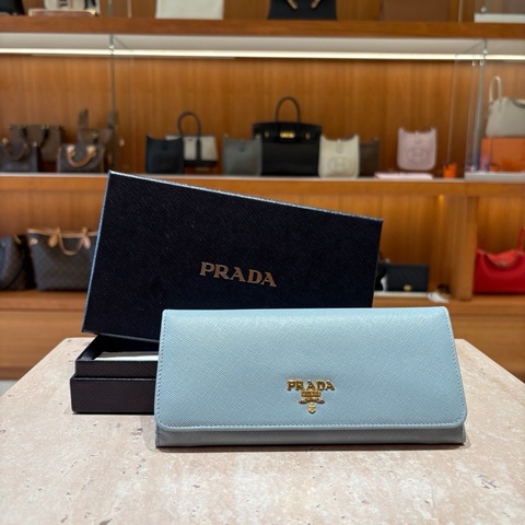 Prada Continental Flap Wallet 長夾 淺藍色