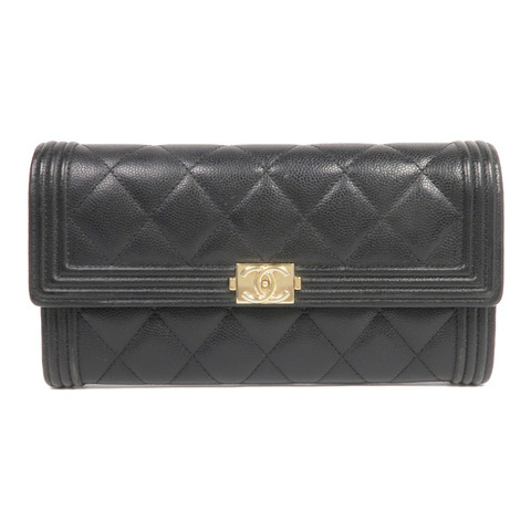 CHANEL 牛皮皮革Boy Long Wallet金扣長錢包