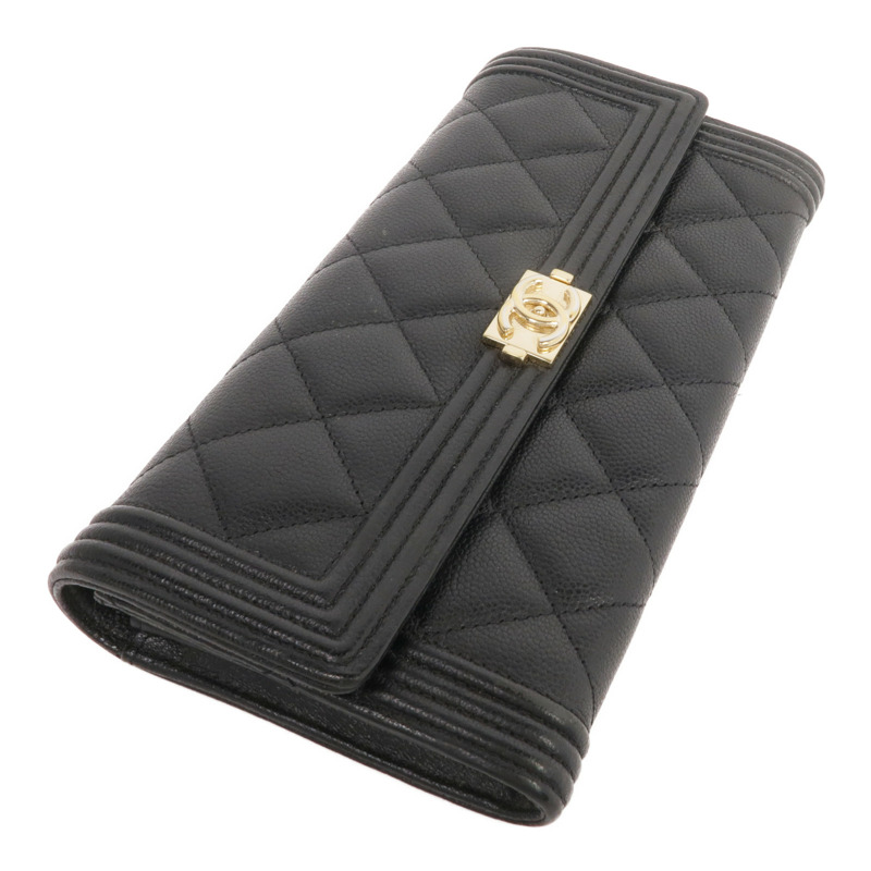 CHANEL 牛皮皮革Boy Long Wallet金扣長錢包-3