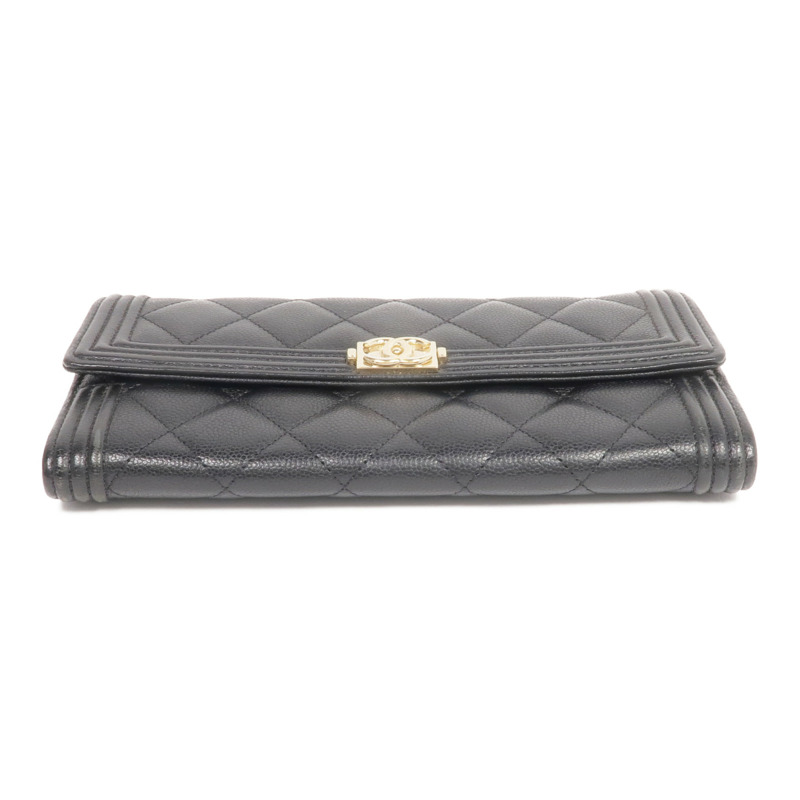 CHANEL 牛皮皮革Boy Long Wallet金扣長錢包-5