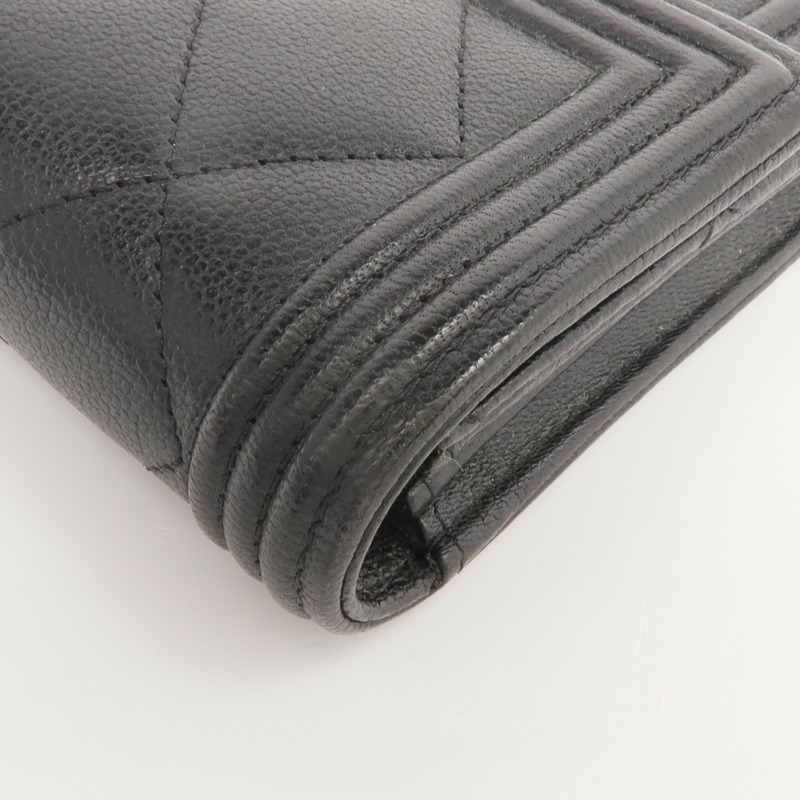 CHANEL 牛皮皮革Boy Long Wallet金扣長錢包-9