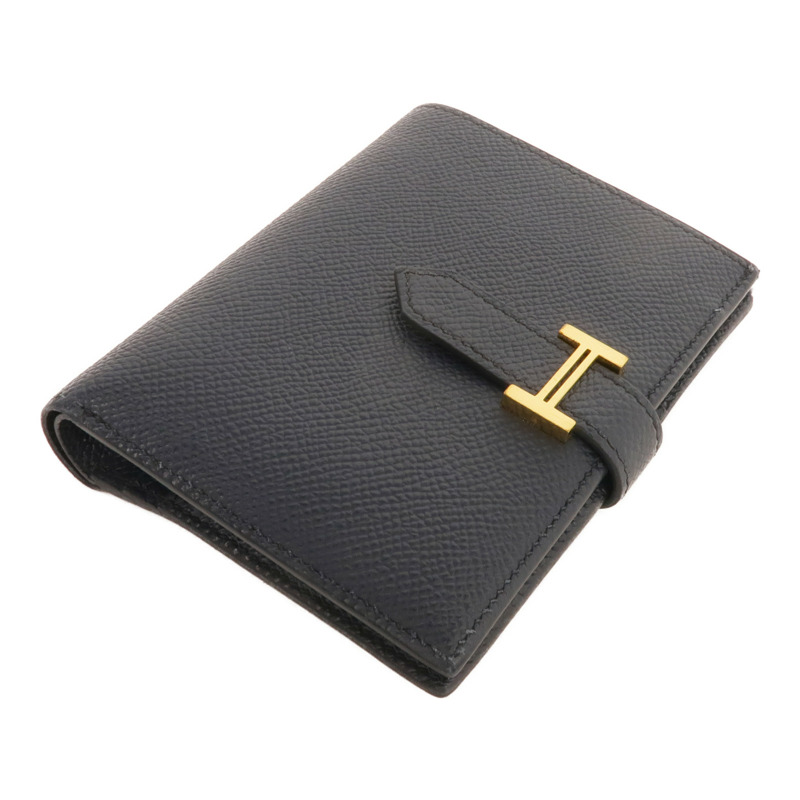 HERMES Epsom皮革Bearn Compact Wallet金扣錢包Bleu Nuit-3