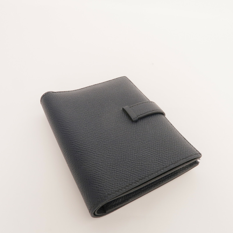 HERMES Epsom皮革Bearn Compact Wallet金扣錢包Bleu Nuit-4