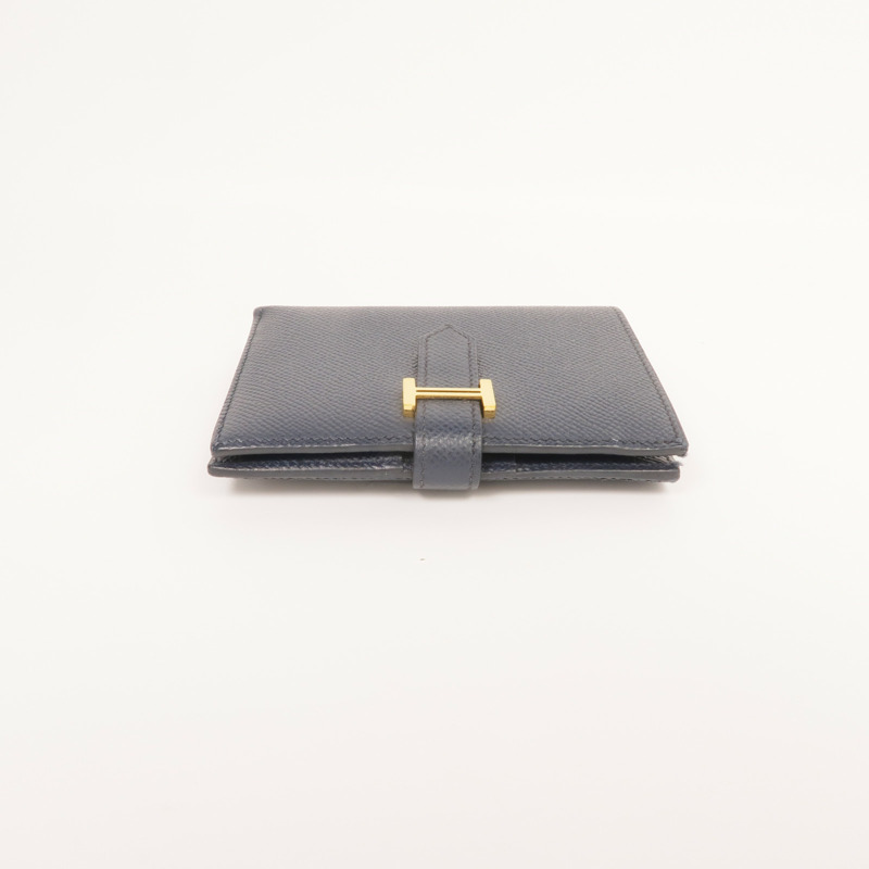 HERMES Epsom皮革Bearn Compact Wallet金扣錢包Bleu Nuit-5