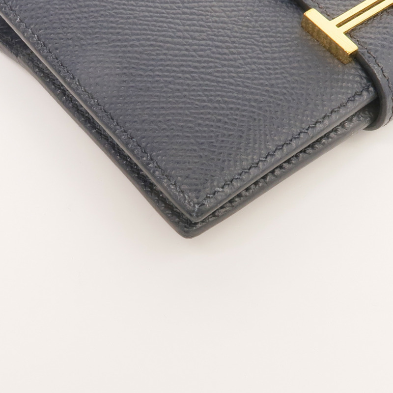 HERMES Epsom皮革Bearn Compact Wallet金扣錢包Bleu Nuit-7