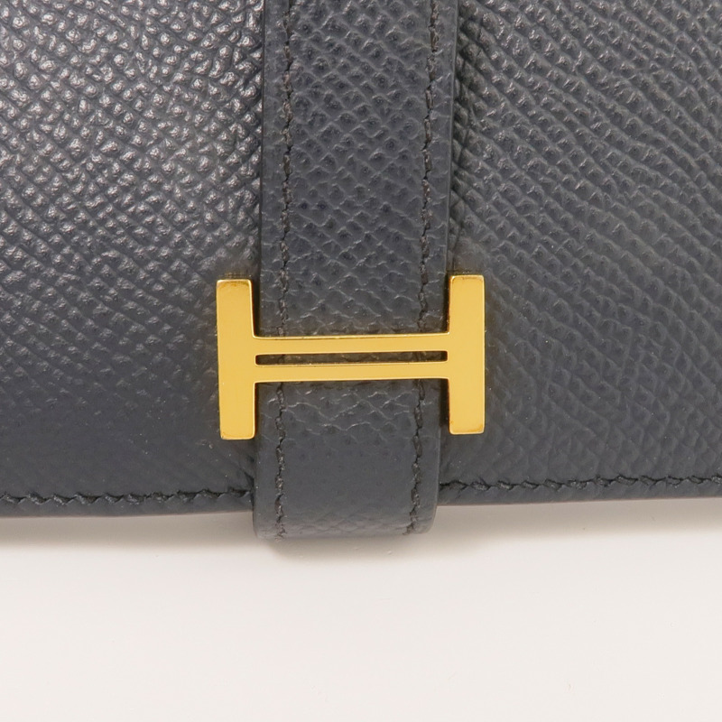 HERMES Epsom皮革Bearn Compact Wallet金扣錢包Bleu Nuit-10