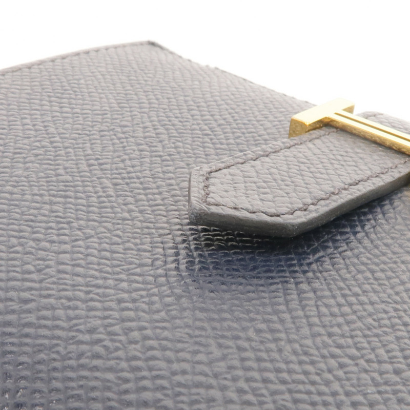 HERMES Epsom皮革Bearn Compact Wallet金扣錢包Bleu Nuit-11